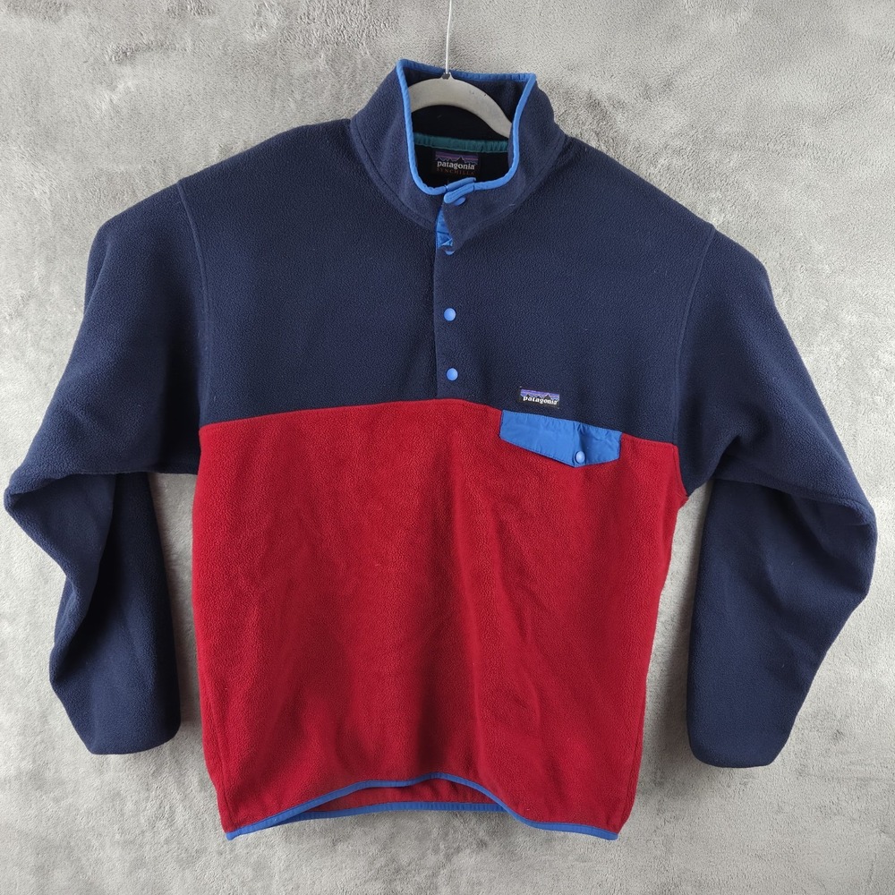 Patagonia Synchilla Snap-T Fleece Pullover Sweater Jacket Red Navy Mens Large